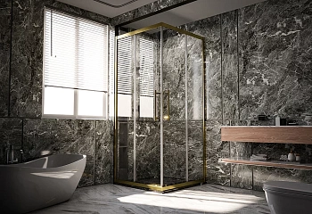 Душевой уголок Veconi Premium Trento PTC20-G-8080-01-C4 80х80 стекло прозрачное профиль золото брашированное без поддона