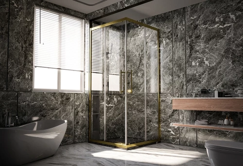 Душевой уголок Veconi Premium Trento PTC20-G-11090-01-C4 110х90 стекло прозрачное профиль золото брашированное