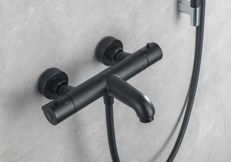 Смеситель для ванны Aquatek ВЕГА AQ1043MB настенный черный с термостатом