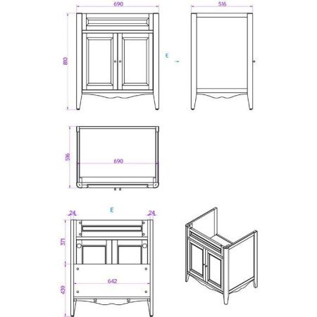 Тумба с раковиной TW collection Veronica NUOVO VER2073-B+AR834bi*1 комплект 70х50 цвет белый