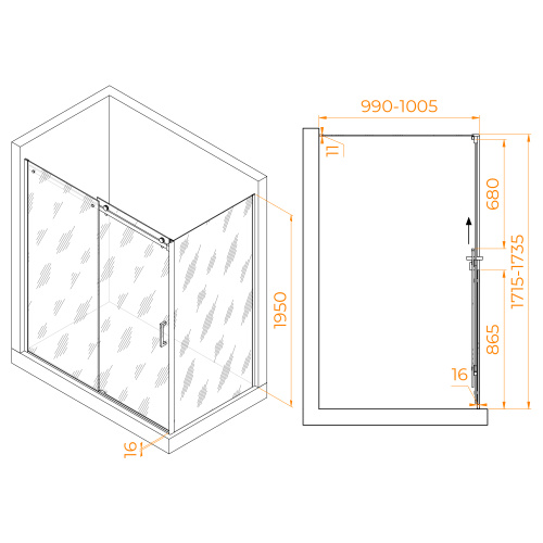 Душевой уголок RGW Tornado 02074470-11 170х100 стекло прозрачное профиль хром глянцевый без поддона - фото 2