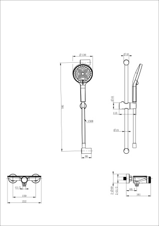 Душевой гарнитур со смесителем Wonzon & Woghand WW-B2052-A-BG настенный золото