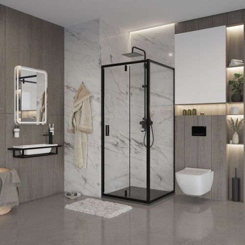 Душевой уголок Niagara Nova NG-83-8AB-A90B 90х80 стекло прозрачное профиль черный без поддона - фото 2