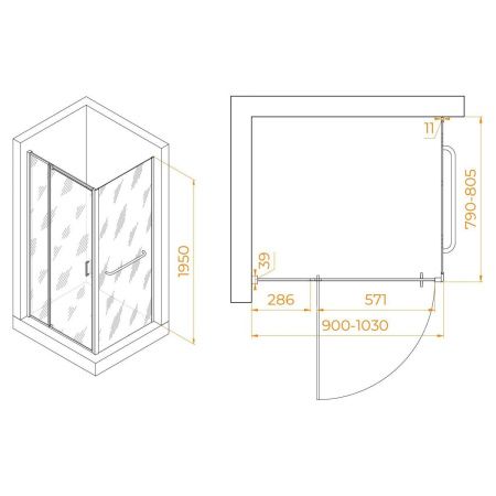 Душевой уголок RGW Passage 3508078198-14 90х80 стекло прозрачное профиль черный без поддона