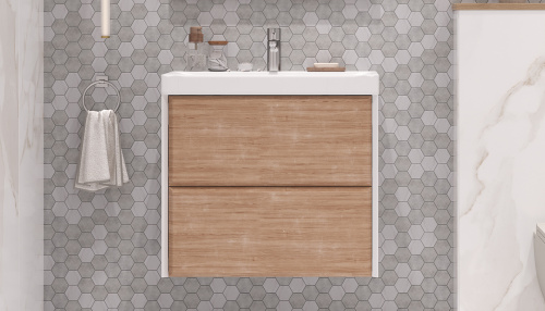 Тумба под раковину Velvex GESSO tpGES.70.2Y-25.21 69х39х59 подвесная цвет белый/дуб сонома - фото 2