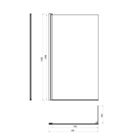 Душевая шторка на ванну Damixa Skyline DX35WBS-D7W1-150MT 80х140 стекло прозрачное профиль хром ориентация универсальная