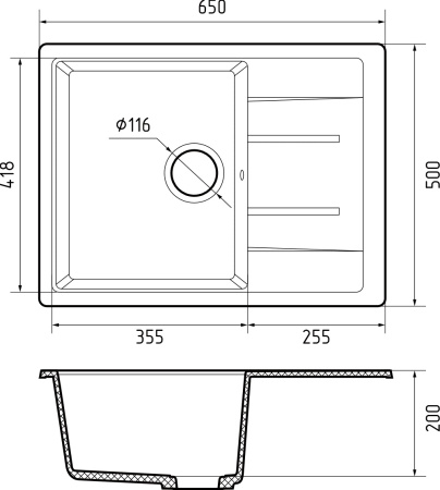 Кухонная мойка Granfest Quadro Q-650L топаз 65х50 цвет серый поверхность матовая