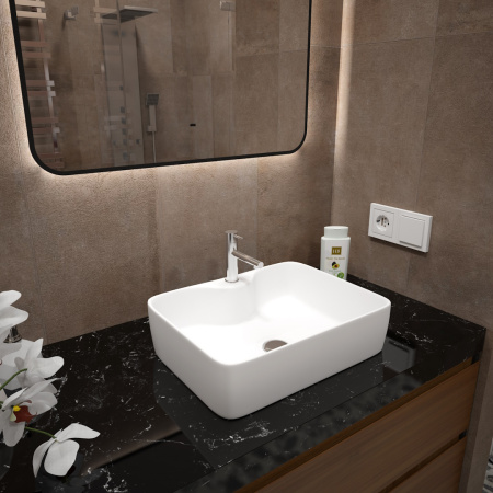 Раковина из сантехнического фарфора Teymi Helmi T50310 48х37 накладная цвет белый 1 отверстие под смеситель