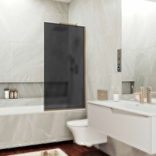 Душевая шторка на ванну Maybah Glass MGV-86-2у 60х140 стекло тонированное профиль бронза ориентация универсальная