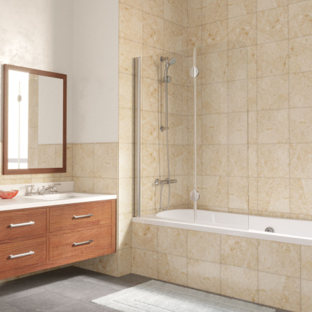 Душевая шторка на ванну Vegas-Glass E2V LUX E2V LUX 120 8 1 L 120х151 стекло прозрачное профиль хром глянцевый ориентация левая