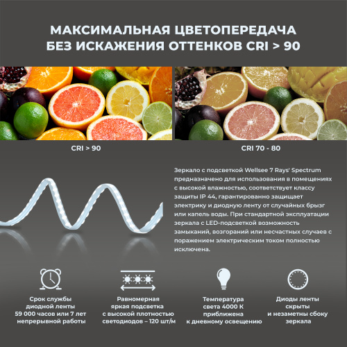 Зеркало в ванную Wellsee 7 Rays' Spectrum 172201370 120х70 - фото 5