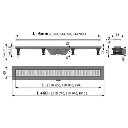 Душевой лоток Alcadrain APZ10-750M 75х5 хром