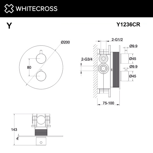 Смеситель для душа Whitecross Y chrome Y1236CR встраиваемый хром с термостатом - фото 3