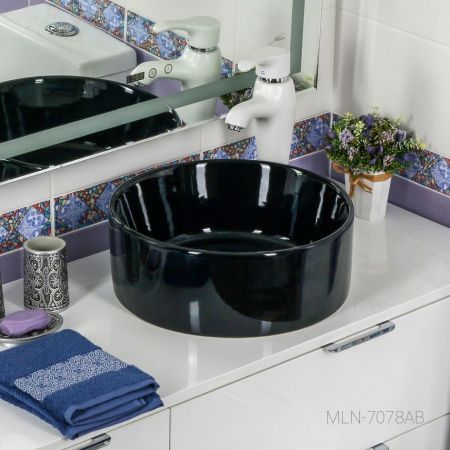 Раковина из сантехнического фарфора Melana 7078AB-805 40х40 накладная цвет черный без отверстий под смеситель