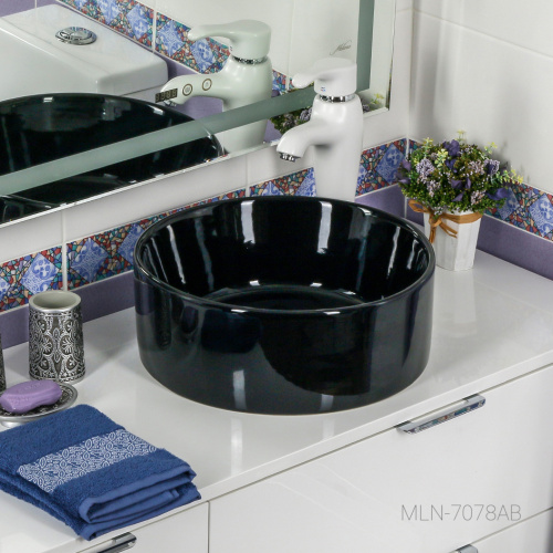 Раковина из сантехнического фарфора Melana 7078AB-805 41х41 накладная цвет черный без отверстий под смеситель - фото 3