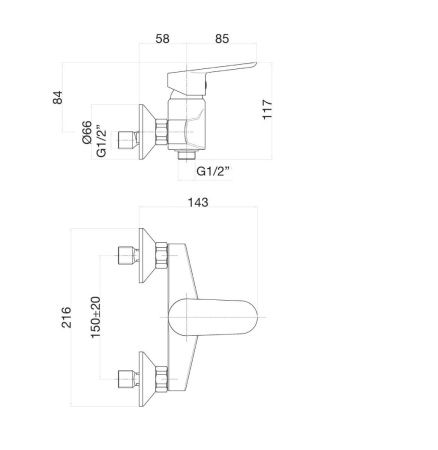 Смеситель для ванны и душа Fiore 81CR6511 настенный хром