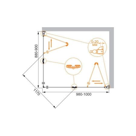Душевой уголок Cezares ELENA ELENA-W-ASH-2-100/90-C-Cr 100х90 стекло прозрачное профиль хром без поддона