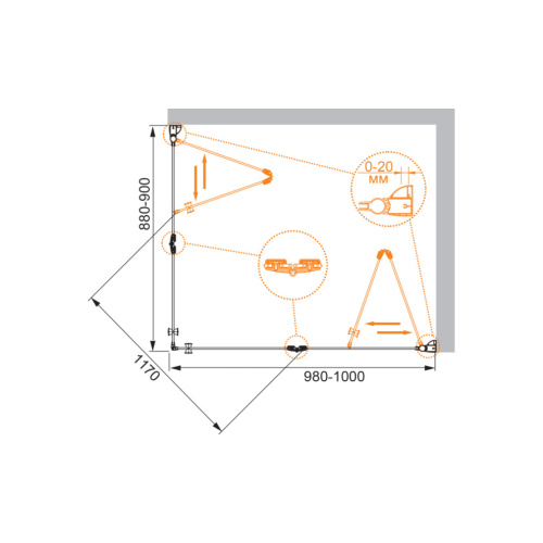 Душевой уголок Cezares ELENA ELENA-W-ASH-2-100/90-C-Cr 100х90 стекло прозрачное профиль хром глянцевый без поддона - фото 3