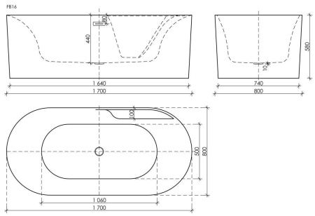 Ванна акриловая Sancos Omega FB16 170х80 отдельностоящая овальная с каркасом