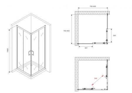 Душевой уголок Abber Schwarzer Diamant AG02080B5 80х80 стекло прозрачное профиль черный без поддона