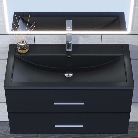 Раковина из искусственного камня Uperwood Foster Quartz 291030043 90х50 полувстраиваемая цвет черный