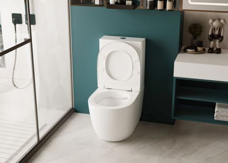 Унитаз напольный с бачком Abber Bequem AC1110 белый с сиденьем безободковый каскадный смыв