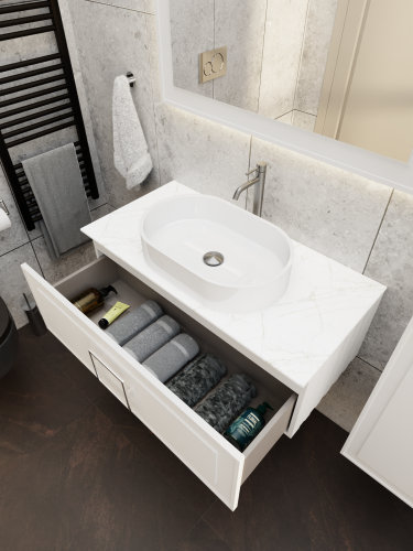 Тумба со столешницей La Fenice CUBO NFNC-01-CUB-B-100-3-GG 100х36х49 подвесная цвет белый - фото 5