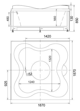Ванна акриловая гидромассажная Gemy G9089 O R 185х185 пристенная квадратная с каркасом