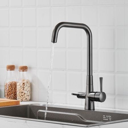 Смеситель для кухни Shevanik S528T на мойку оружейная сталь