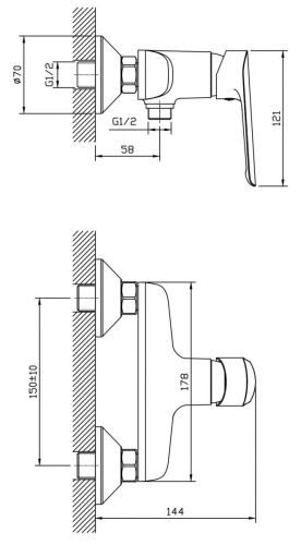 Смеситель для ванны и душа Esko Lagos LG 80 настенный хром - фото 3