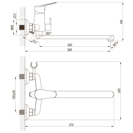 Смеситель для ванны LeMark Partner LM6551C настенный хром