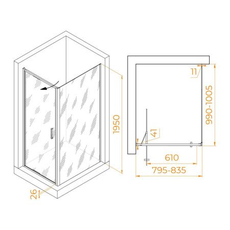 Душевой уголок RGW Stilvoll 703214580-11 100х80 стекло прозрачное профиль хром без поддона