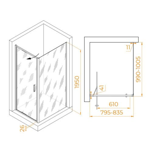 Душевой уголок RGW Stilvoll 703214580-11 100х80 стекло прозрачное профиль хром без поддона - фото 5