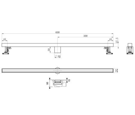Душевой лоток Wonzon & Woghand WW-65406M-GM 60х5 серый