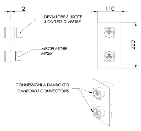 Смеситель для душа Daniel Skyline SK612D3KBDP встраиваемый в стену брашированное золото