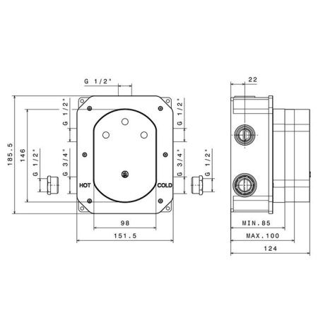 Встраиваемая часть термостатического смесителя 3/4" на 3 источника Newform 27752.00.000