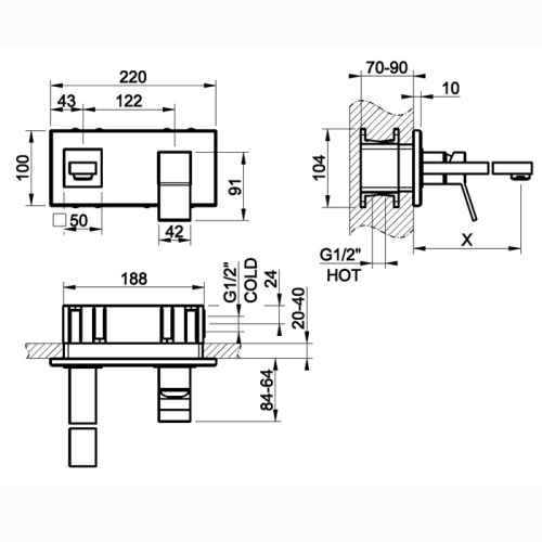 Смеситель для раковины Gessi Rettangolo K 53084#031 встраиваемый в стену хром (внешняя часть) - фото 2