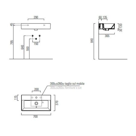 Раковина из сантехнического фаянса GSI Kube X 9455111_УЦ 70х40 подвесная цвет белый 1 отверстие под смеситель