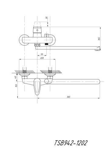 Cмеситель для ванны и душа TSARSBERG TSB-942-1202 настенный хром - фото 4