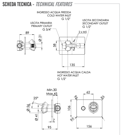 Смеситель для душа Remer Element ET09HRGNO встраиваемый в стену черный