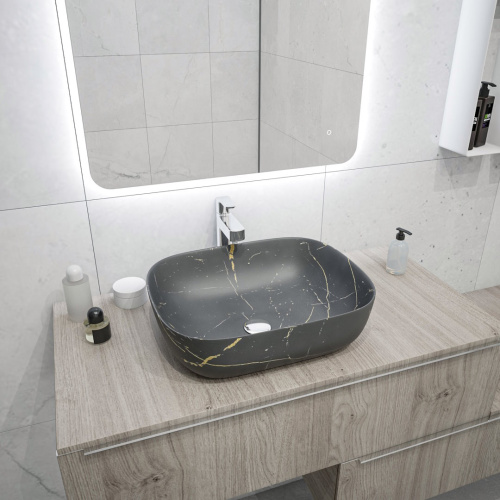 Раковина из сантехнического фарфора Teymi Solli T50384 49х40 накладная цвет серый без отверстий под смеситель - фото 5