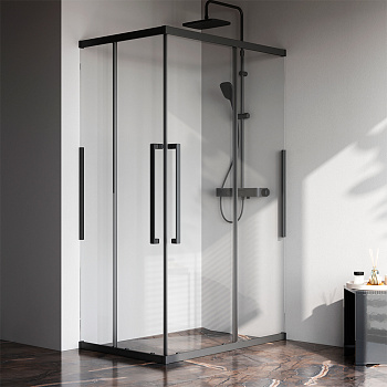 Душевой уголок Am.Pm Func W84G-403-12080-BТ 118х78 стекло прозрачное профиль черный матовый без поддона