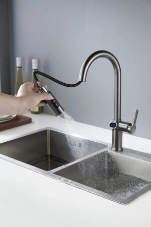 Смеситель для кухни Knotlor KN-100/GM на мойку вороненая сталь