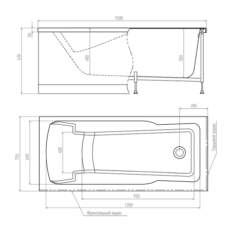 Ванна акриловая Timo HELLA HELLA1575-KT15-SPV1505-FP15H 150х75 пристенная прямоугольная с каркасом