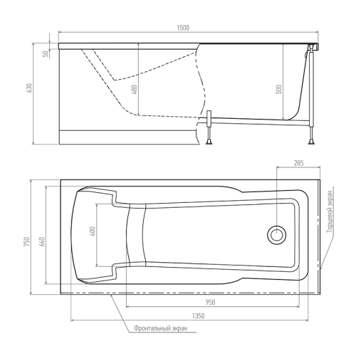 Ванна акриловая Timo HELLA HELLA1575-KT15-SPV1505-FP15H-TP75H 150х75 пристенная прямоугольная с каркасом - фото 2 Ванна акриловая Timo HELLA HELLA1575-KT15-SPV1505-FP15H-TP75H 150х75 пристенная прямоугольная с каркасом - фото 2