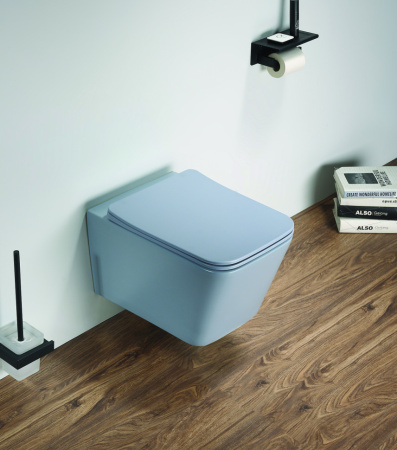 Унитаз подвесной CeramaLux 5170MHL голубой матовый с сиденьем микролифт каскадный смыв