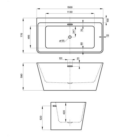Ванна акриловая Wellsee Graceful Pro 230902000 150х75 отдельностоящая прямоугольная с ножками