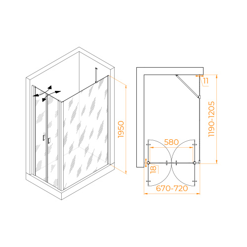 Душевой уголок RGW Passage 060814472-14 70х120 стекло прозрачное профиль черный без поддона - фото 2