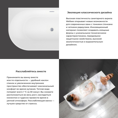 Ванна акриловая Wellsee Excellence Pro 287612000 180х80 пристенная асимметричная с ножками - фото 5 Ванна акриловая Wellsee Excellence Pro 287612000 180х80 пристенная асимметричная с ножками - фото 5