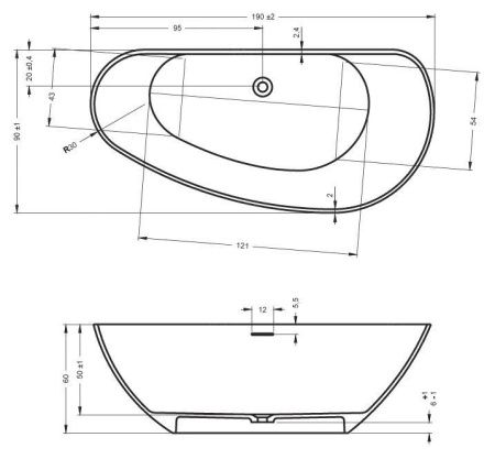 Ванна из искусственного камня Riho GRANADA B122001105 190х90 отдельностоящая асимметричная
